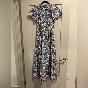 Anthropologie + Maeve Somerset Maxi Dress (Ivory + Blue)